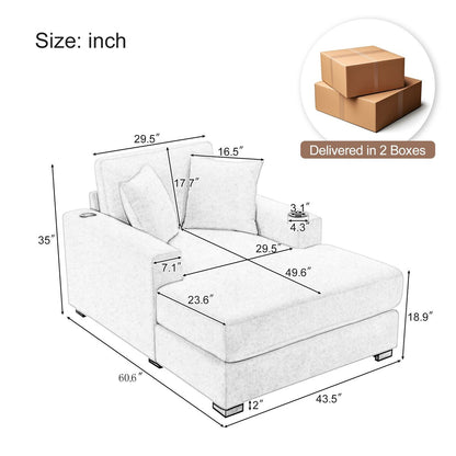 Divano moderno con chaise longue oversize da 43,5 metri, con cuscini, stazione di ricarica e portabicchieri, tessuto in ciniglia