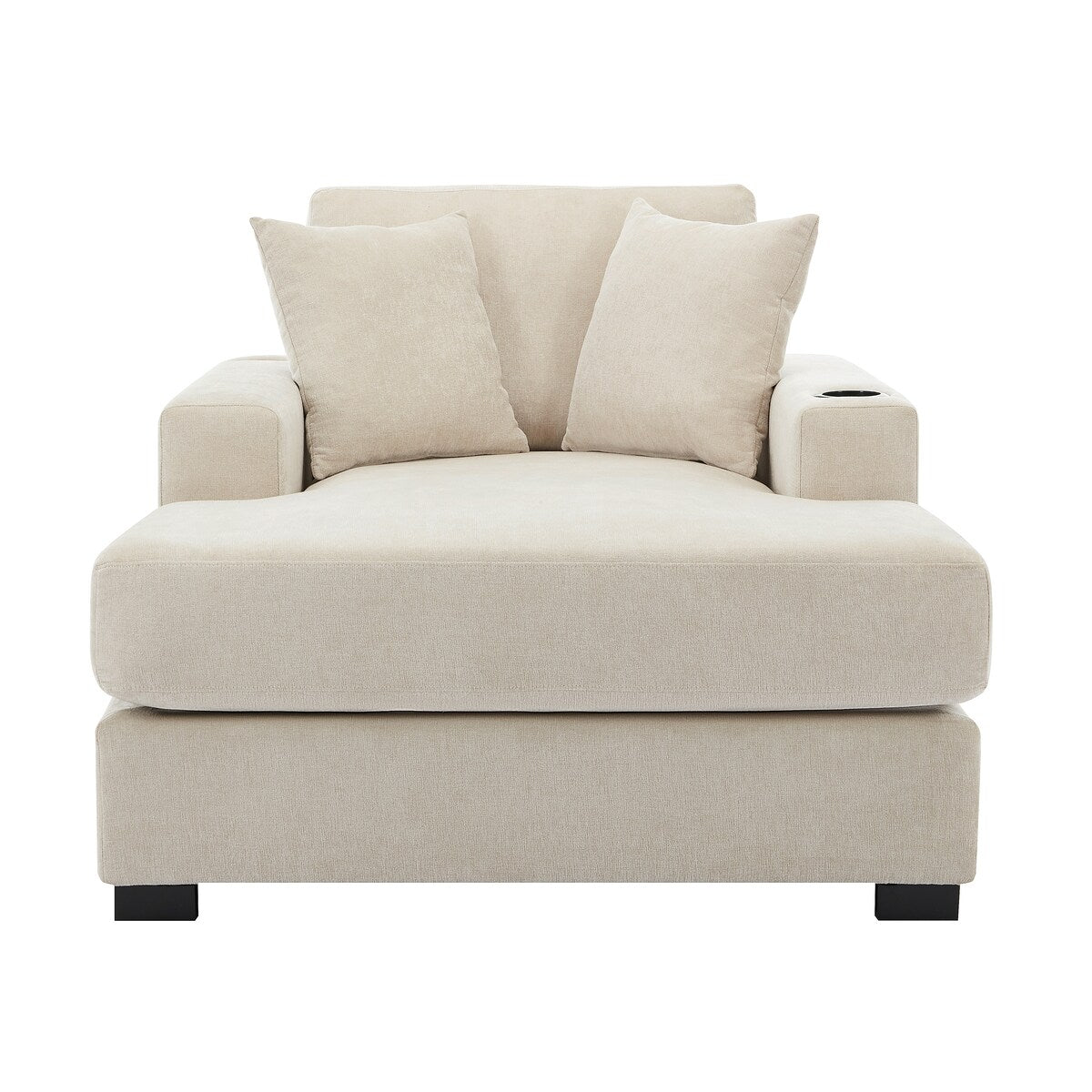 Divano moderno con chaise longue oversize da 43,5 metri, con cuscini, stazione di ricarica e portabicchieri, tessuto in ciniglia