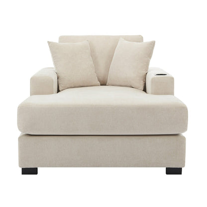 Divano moderno con chaise longue oversize da 43,5 metri, con cuscini, stazione di ricarica e portabicchieri, tessuto in ciniglia