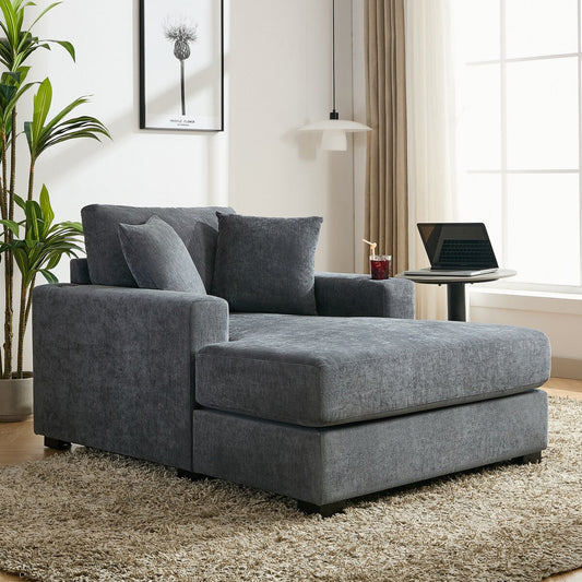 Divano moderno con chaise longue oversize da 43,5 metri, con cuscini, stazione di ricarica e portabicchieri, tessuto in ciniglia