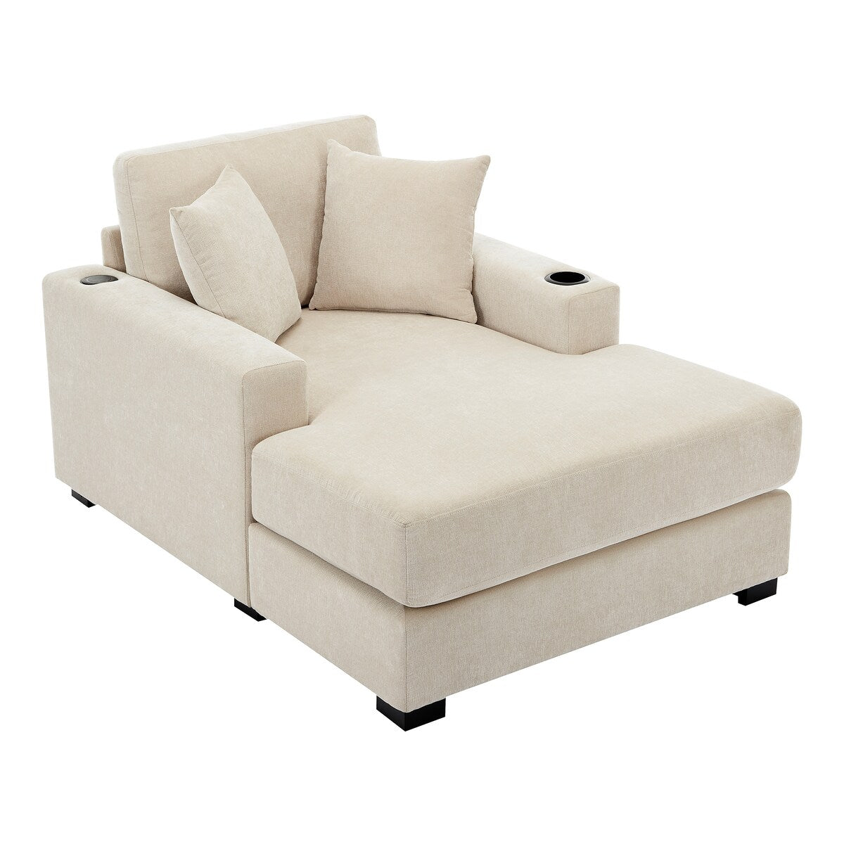 Divano moderno con chaise longue oversize da 43,5 metri, con cuscini, stazione di ricarica e portabicchieri, tessuto in ciniglia