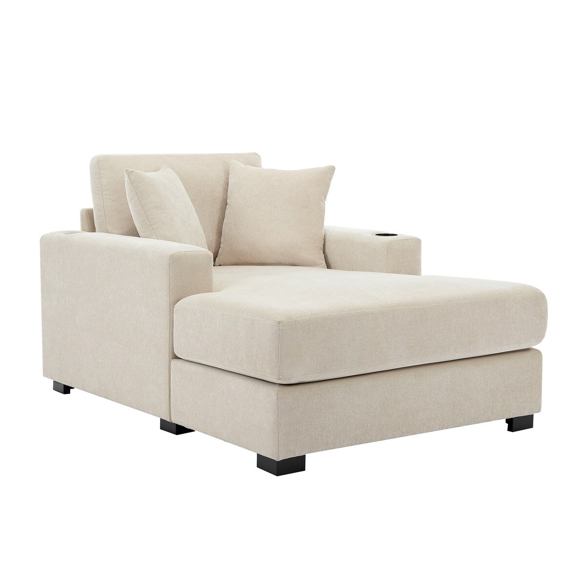 Divano moderno con chaise longue oversize da 43,5 metri, con cuscini, stazione di ricarica e portabicchieri, tessuto in ciniglia