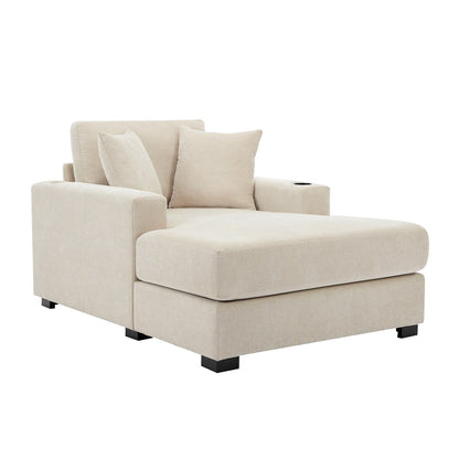 Divano moderno con chaise longue oversize da 43,5 metri, con cuscini, stazione di ricarica e portabicchieri, tessuto in ciniglia