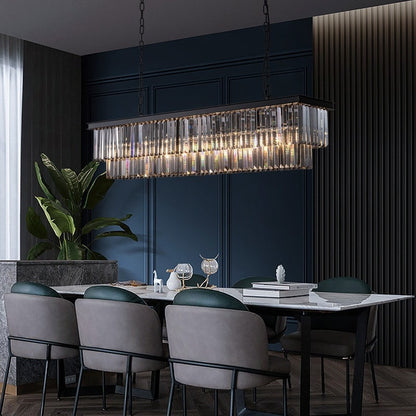 Lampadario moderno contemporaneo in cristallo grigio fumé e nero da 47 pollici, a 2 livelli, con isola da cucina lineare, per sala da pranzo
