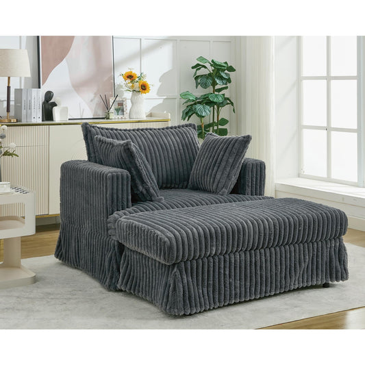 Chaise longue oversize in velluto a coste da 47,7 pollici con poggiapiedi reclinabile