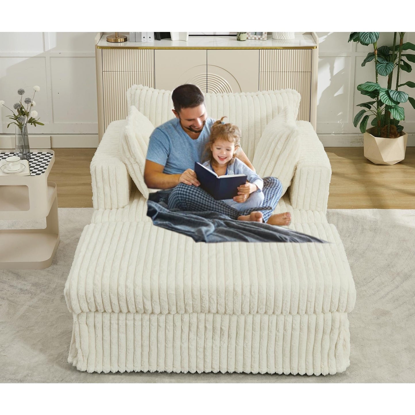 Chaise longue oversize in velluto a coste da 47,7 pollici con poggiapiedi reclinabile