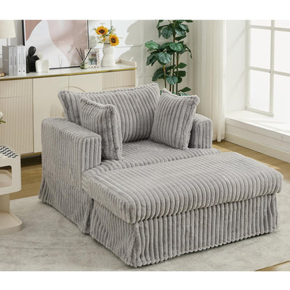Chaise longue oversize in velluto a coste da 47,7 pollici con poggiapiedi reclinabile