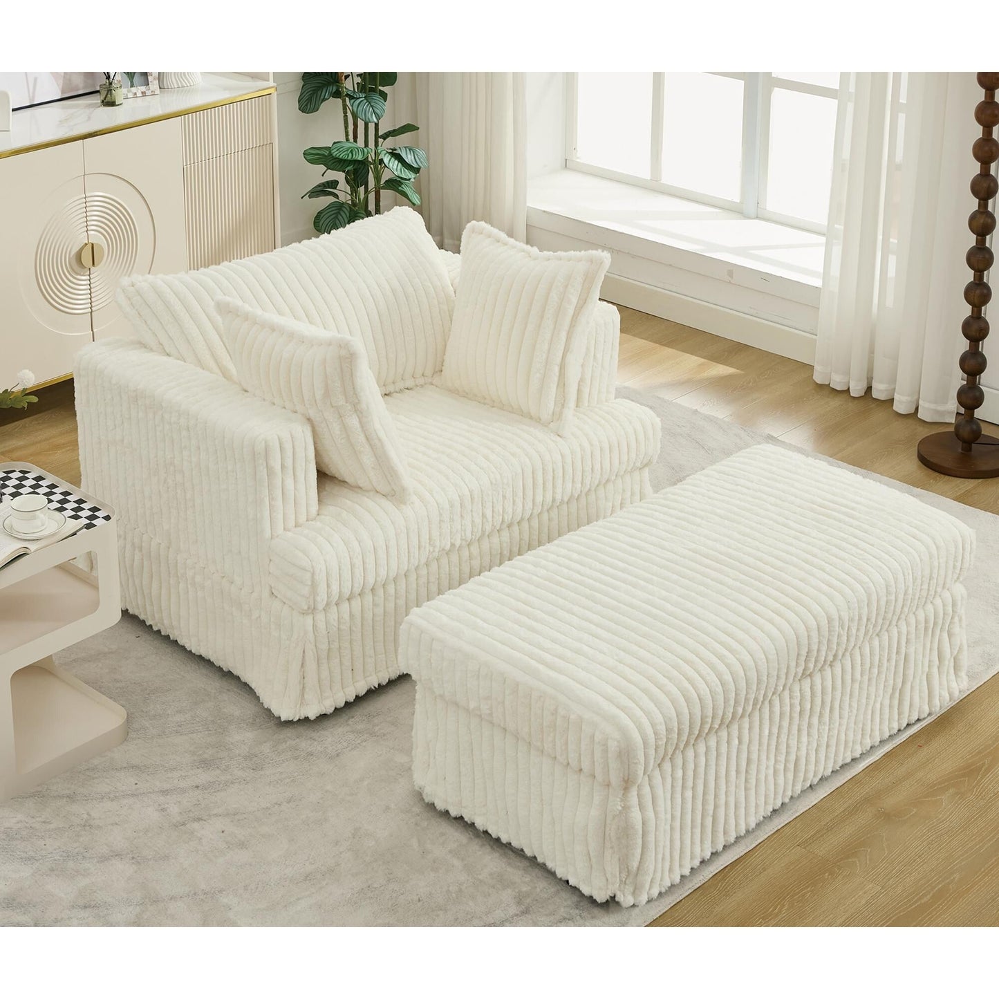 47.7 Chaise Longue oversize in velluto a coste con pouf