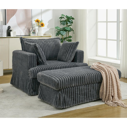 47.7 Chaise Longue oversize in velluto a coste con pouf