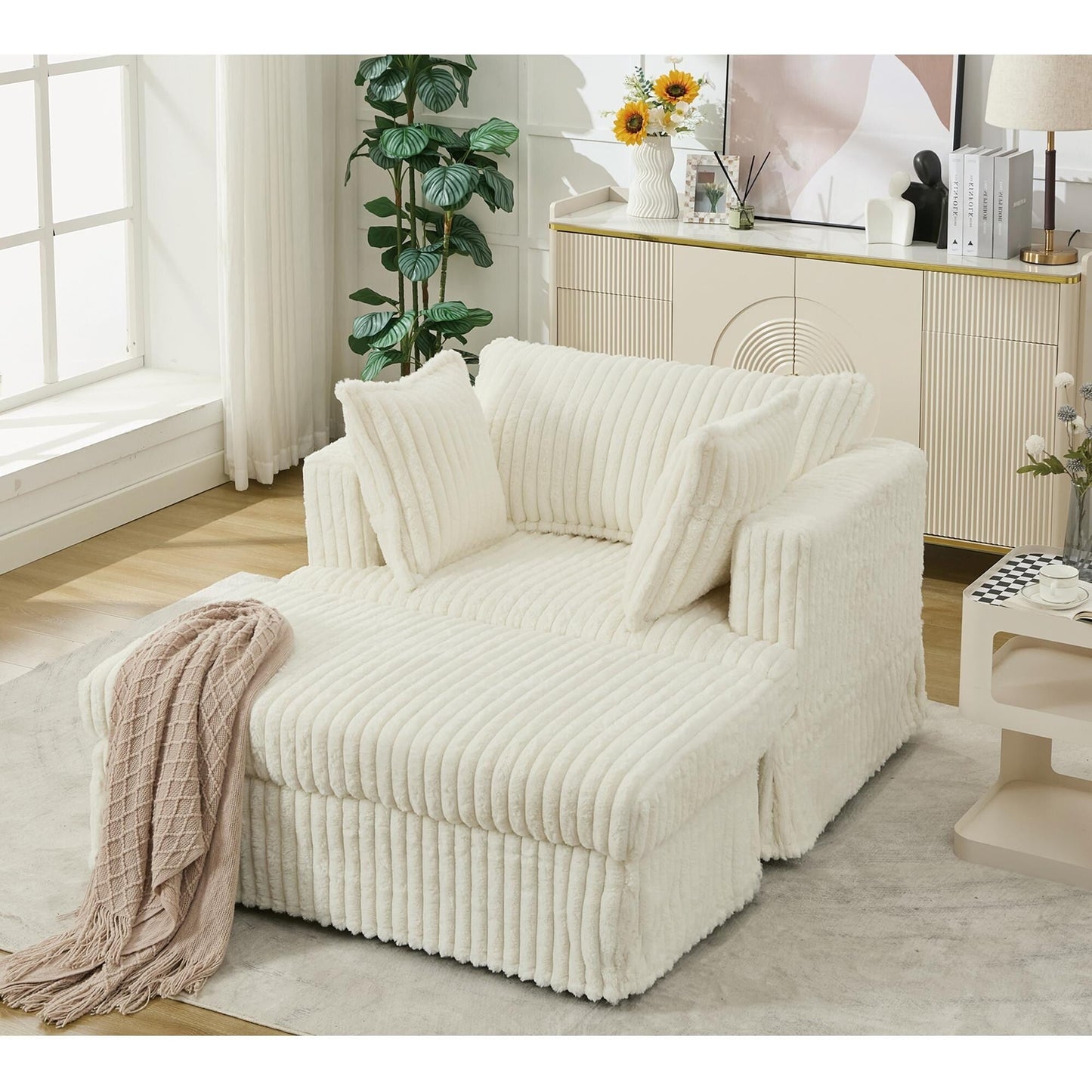 47.7 Chaise Longue oversize in velluto a coste con pouf