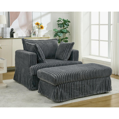 47.7 Chaise Longue oversize in velluto a coste con pouf