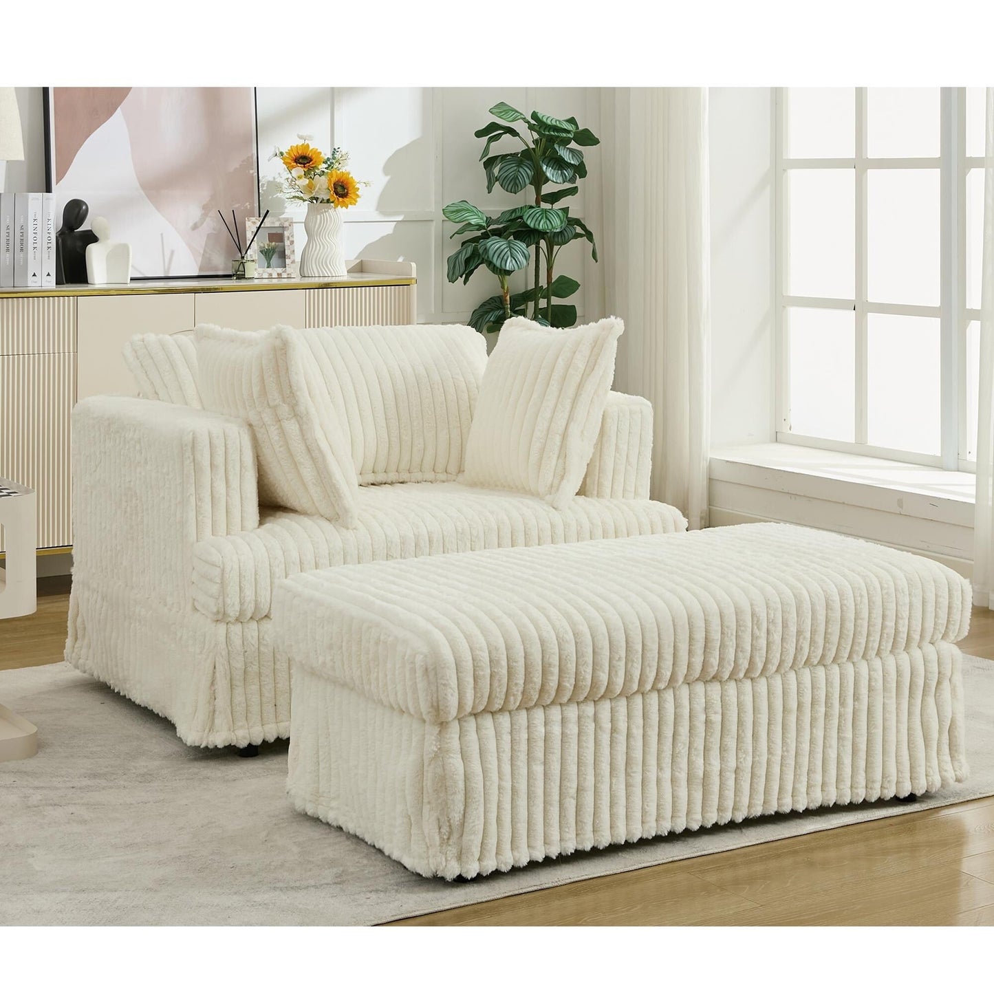 47.7 Chaise Longue oversize in velluto a coste con pouf