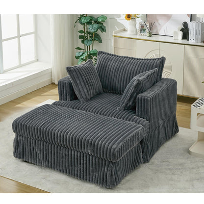 47.7 Chaise Longue oversize in velluto a coste con pouf