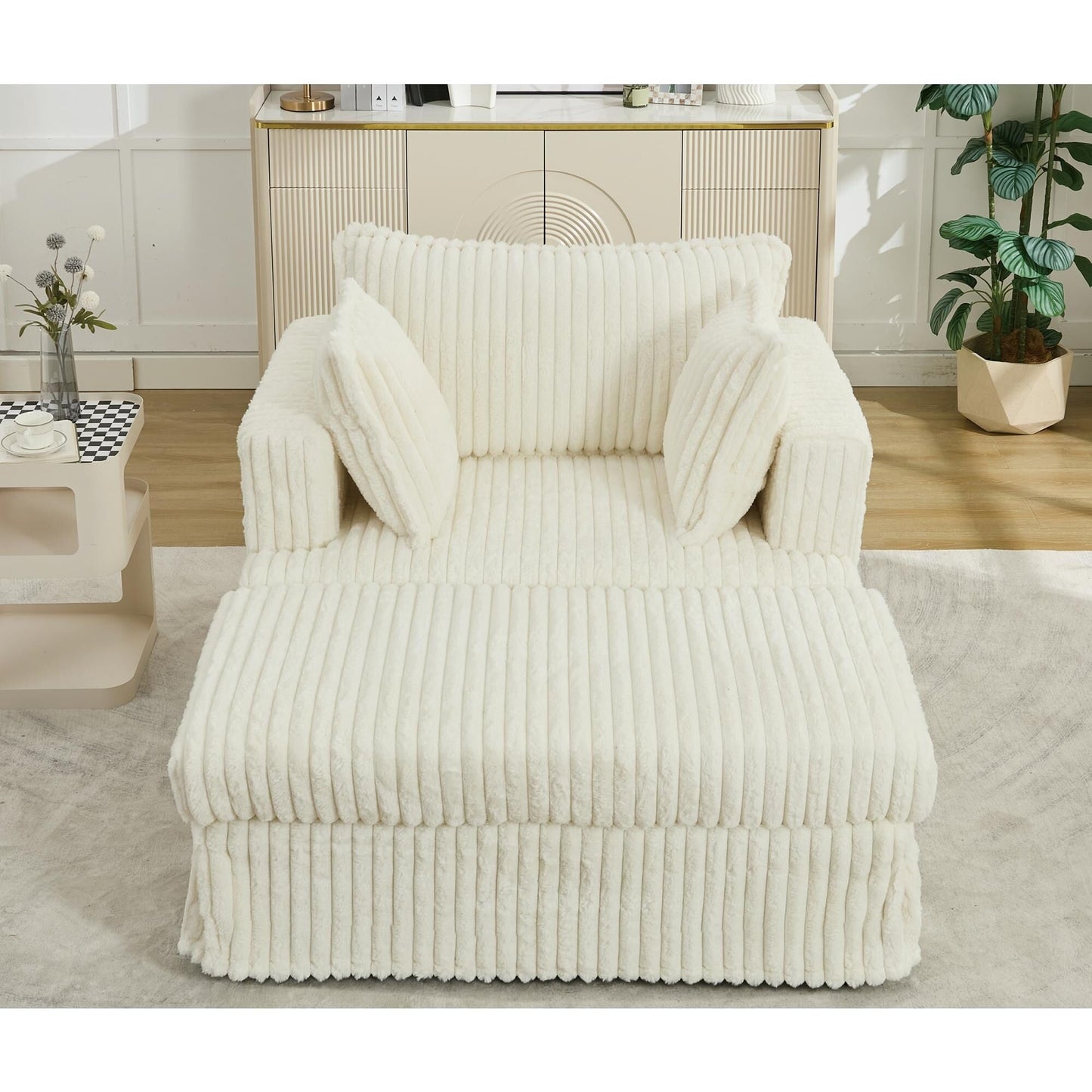 47.7 Chaise Longue oversize in velluto a coste con pouf