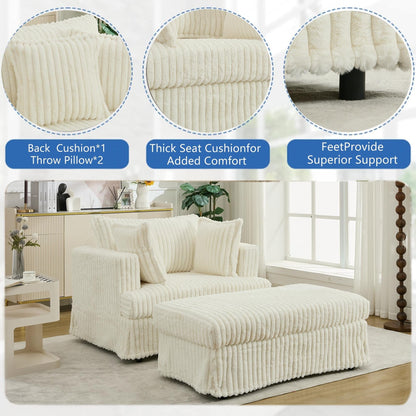 47.7 Chaise Longue oversize in velluto a coste con pouf