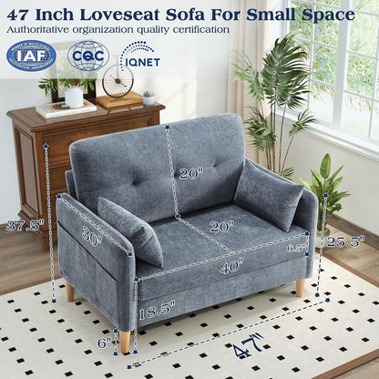 Divano a due posti in ciniglia 47 - Divano piccolo con fodera e cuscino sfoderabili, perfetto per appartamento/dormitorio