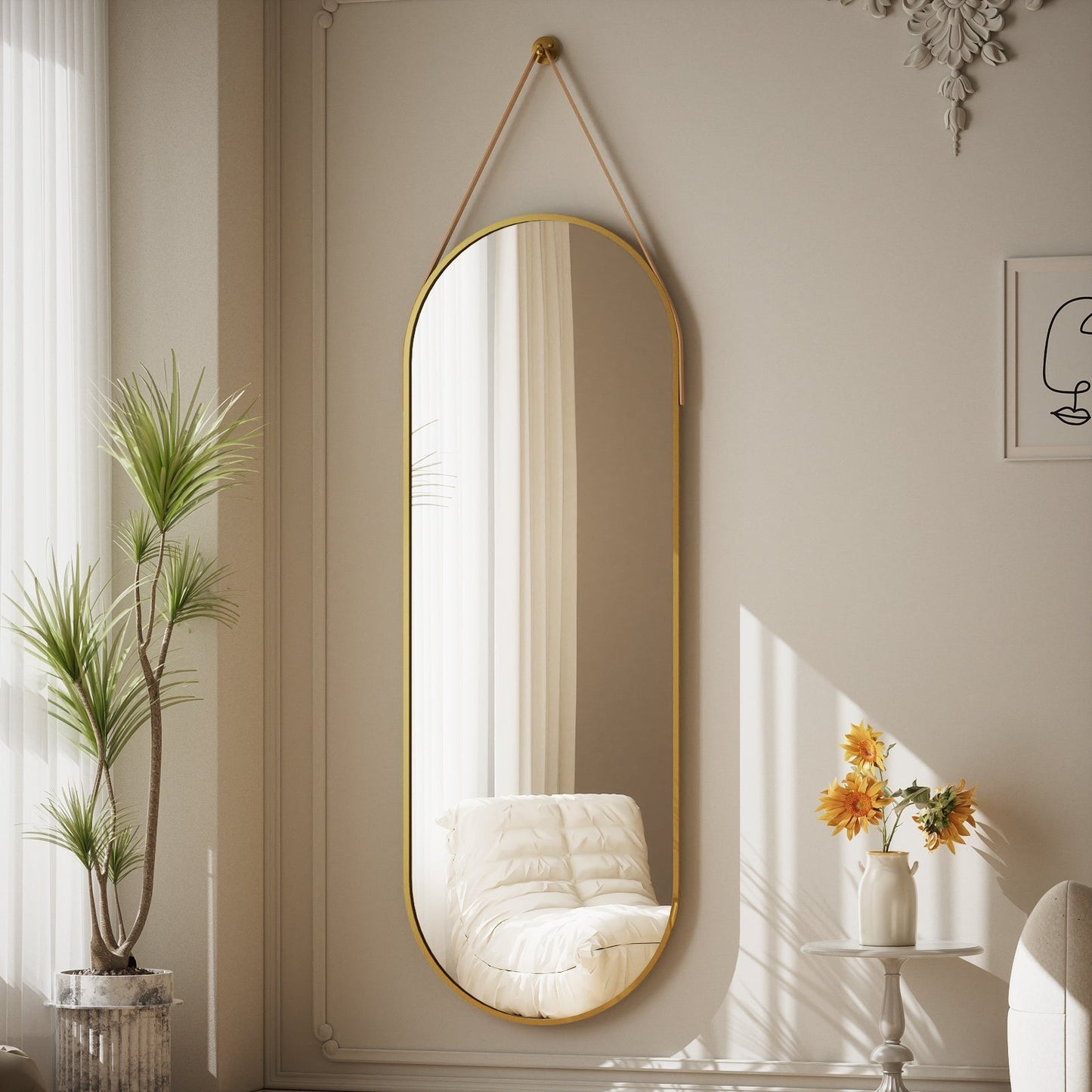 Specchio da parete a figura intera 48 x 16 con cinturino in pelle