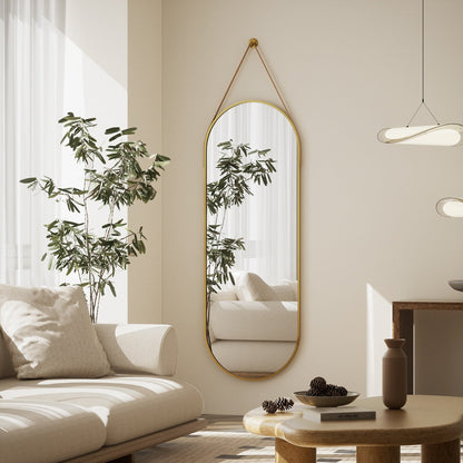 Specchio da parete a figura intera 48 x 16 con cinturino in pelle