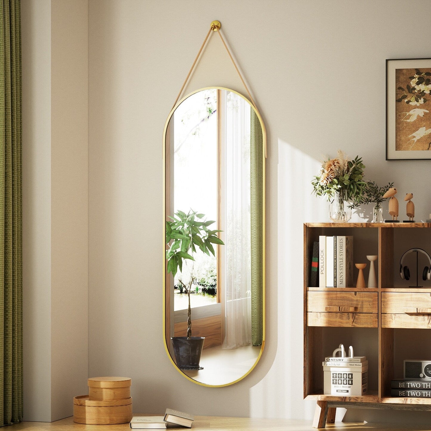 Specchio da parete a figura intera 48 x 16 con cinturino in pelle