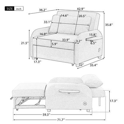 Divano letto 3 in 1 da 48,82 posti con tavolino a 2 ali e ricarica USB