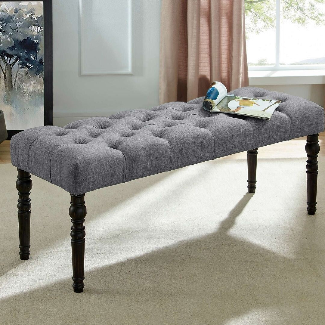 Panca da pranzo moderna con gambe tornite e trapuntate in tessuto 48x16x19,5 pollici - 48x16x19,5 pollici