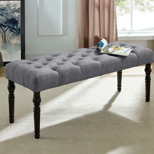 Panca da pranzo moderna con gambe tornite e trapuntate in tessuto 48x16x19,5 pollici - 48x16x19,5 pollici