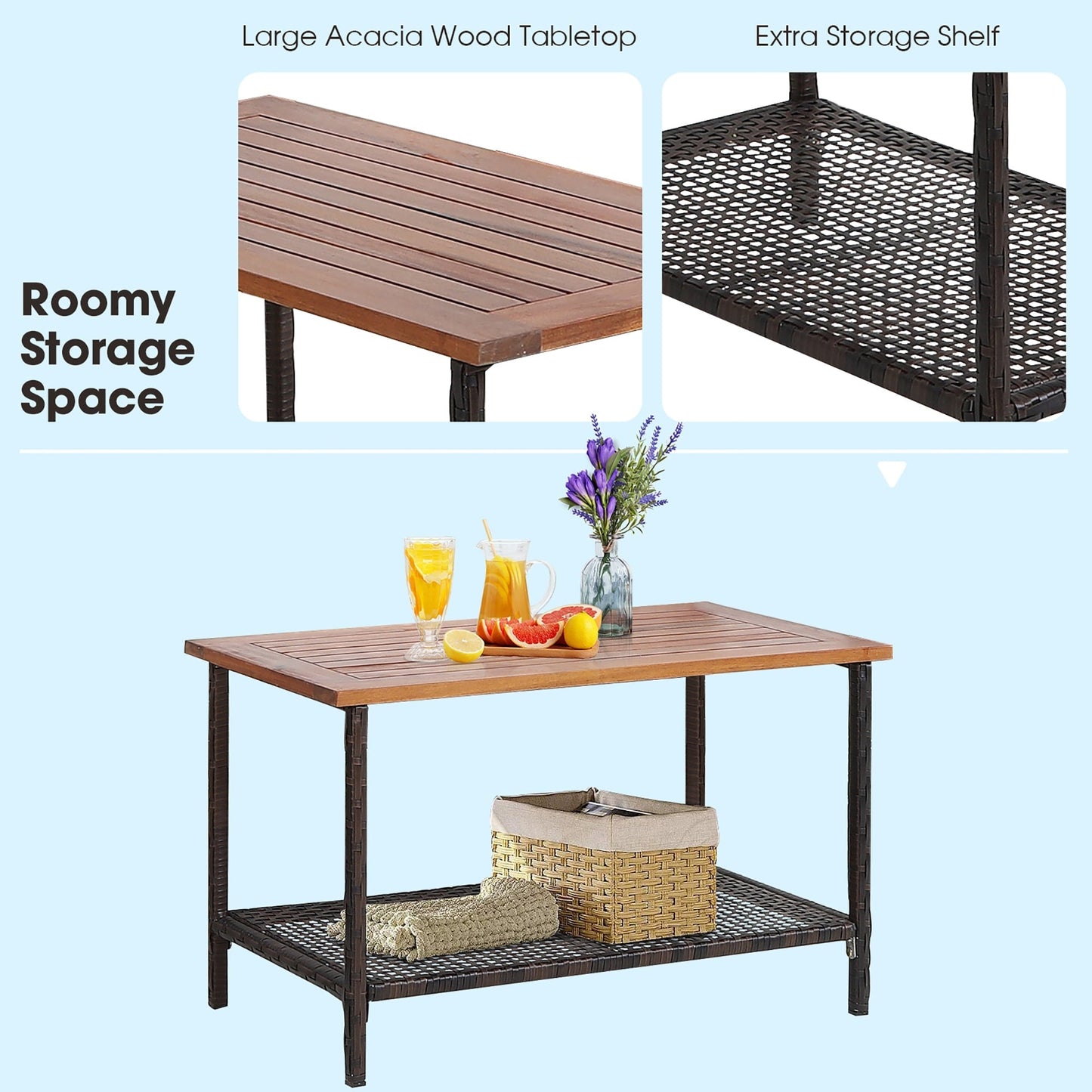 Set di 4 mobili da giardino in rattan e legno di acacia con cuscini, divano, braccioli e terrazza