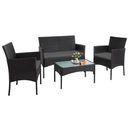 Set di mobili da giardino in vimini da 4 pezzi, set di mobili da esterno in rattan con cuscini