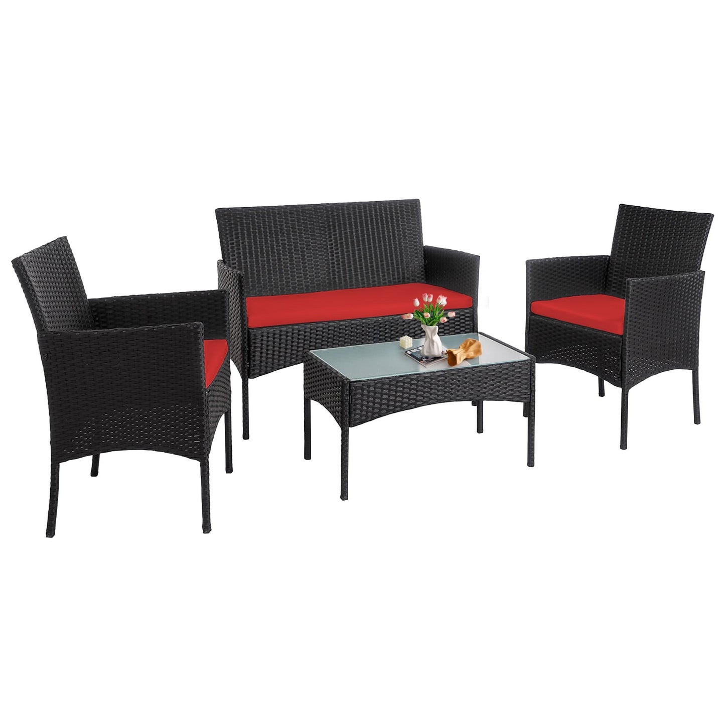 Set di mobili da giardino in vimini da 4 pezzi, set di mobili da esterno in rattan con cuscini