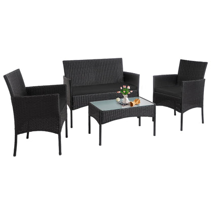 Set di mobili da giardino in vimini da 4 pezzi, set di mobili da esterno in rattan con cuscini