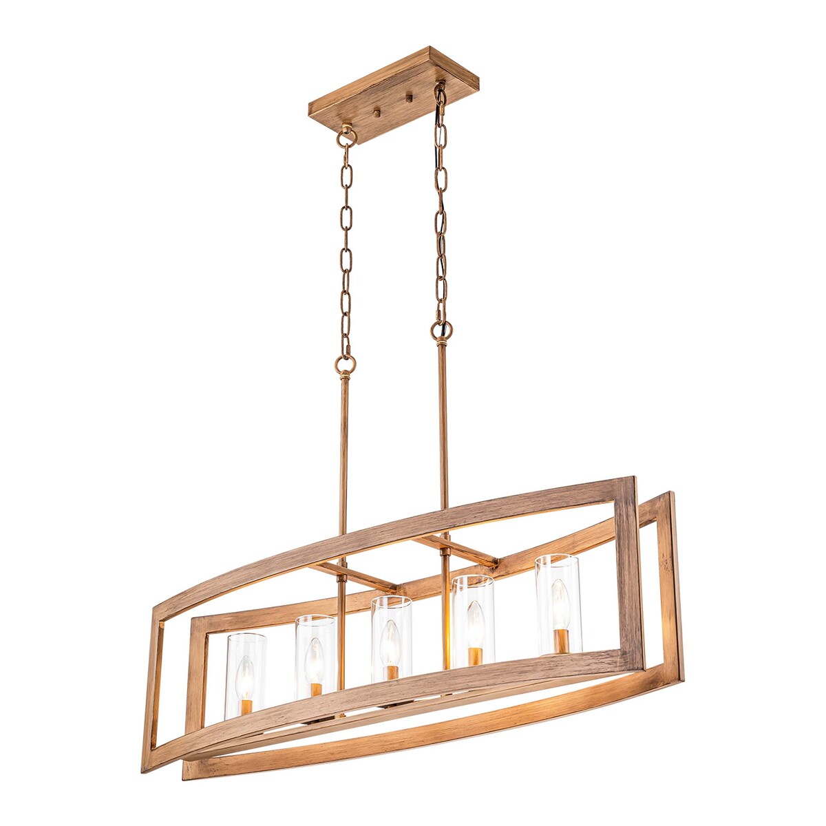 Lampadario rettangolare vintage in vetro a 5 luci, in stile industriale moderno di metà secolo, per isola da cucina