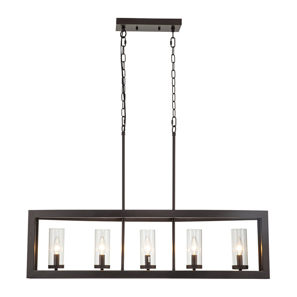 Lampadario rettangolare vintage in vetro a 5 luci, in stile industriale moderno di metà secolo, per isola da cucina