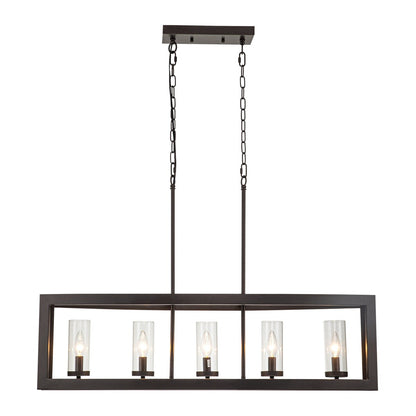 Lampadario rettangolare vintage in vetro a 5 luci, in stile industriale moderno di metà secolo, per isola da cucina