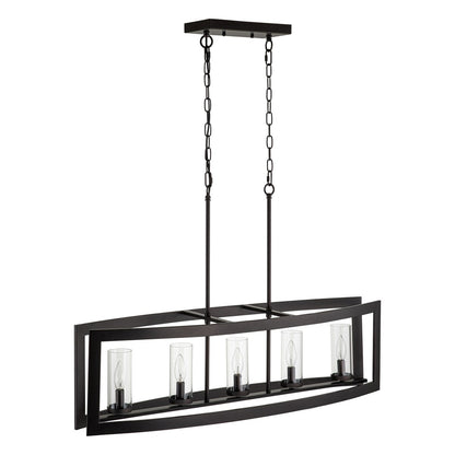 Lampadario rettangolare vintage in vetro a 5 luci, in stile industriale moderno di metà secolo, per isola da cucina
