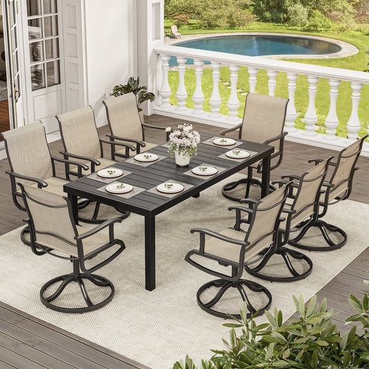 Set da pranzo per esterni 5/7/9 pezzi con sedie girevoli in textilene da 28 W, tavolo