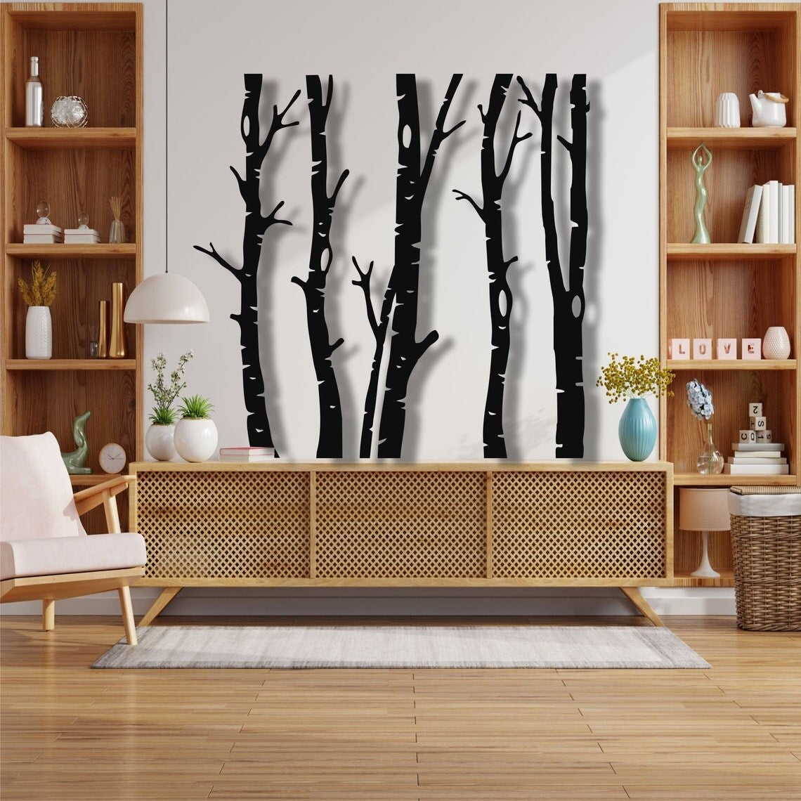 5 decorazioni da parete in metallo a forma di albero secco per la casa e l'esterno