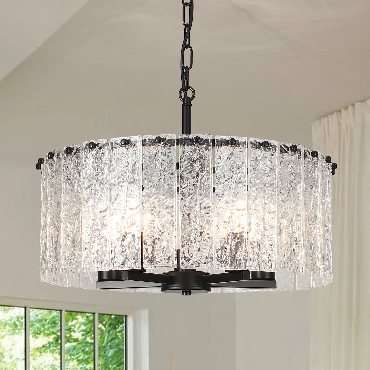 Lampadario moderno a tamburo rotondo a 5 luci, lampadario classico semi-incassato, lampada a sospensione per isola cucina e sala da pranzo