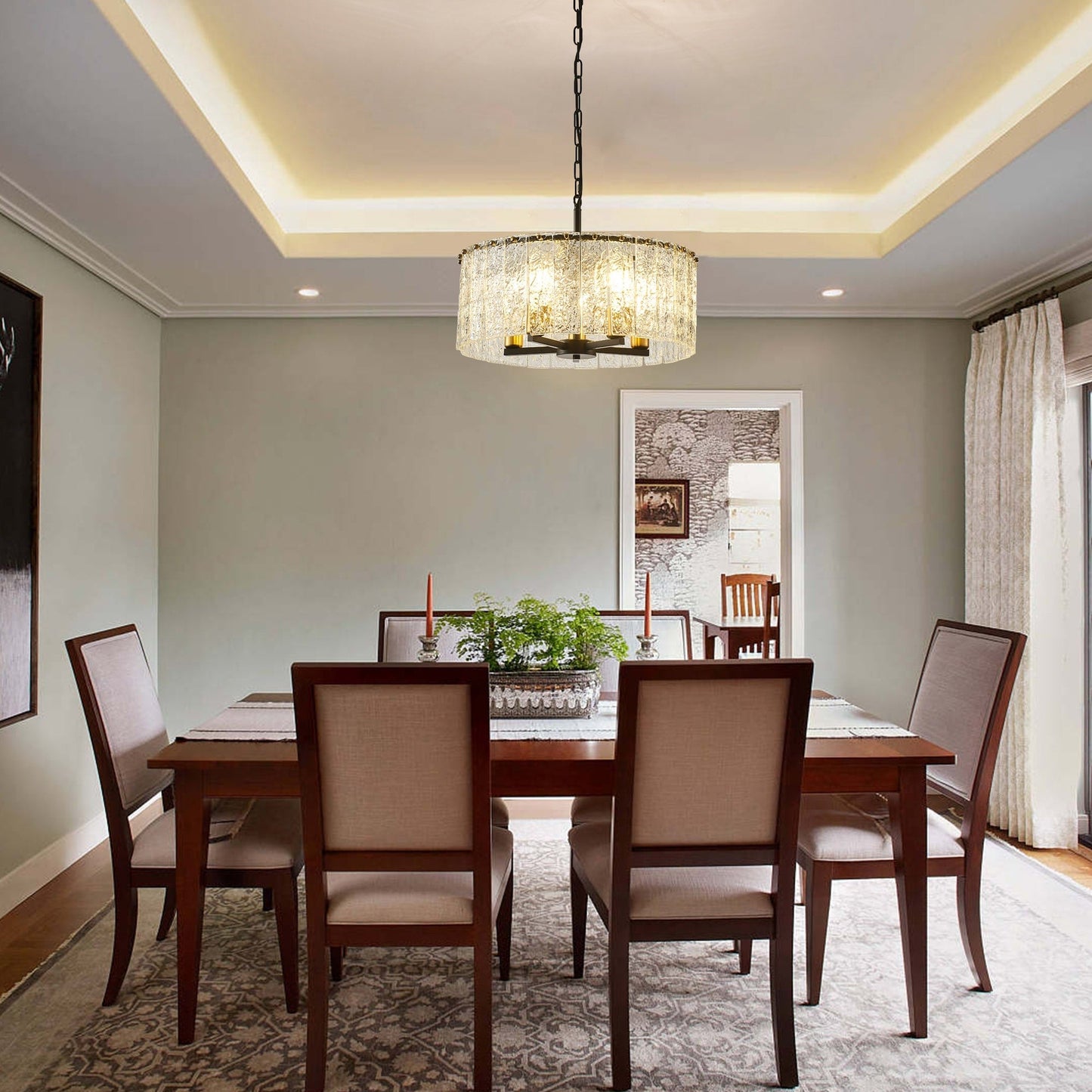 Lampadario moderno a tamburo rotondo a 5 luci, lampadario classico semi-incassato, lampada a sospensione per isola cucina e sala da pranzo