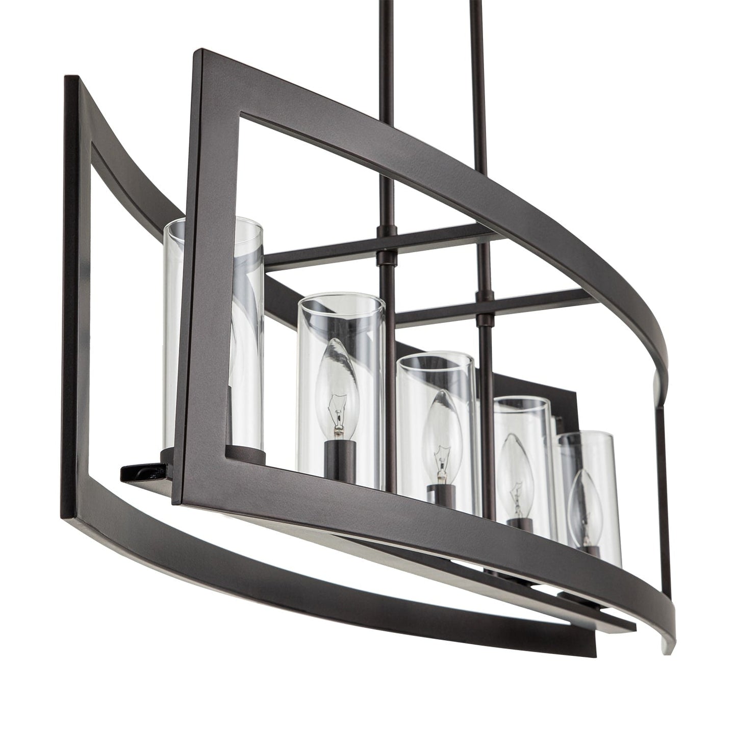 Lampadario lineare industriale moderno a 5 luci per sala da pranzo, lampadario cilindrico in vetro trasparente, luci per isola cucina