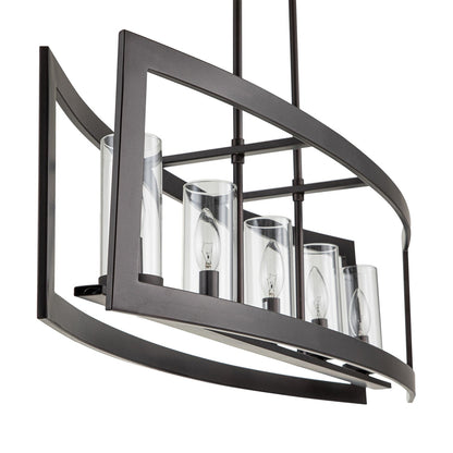 Lampadario lineare industriale moderno a 5 luci per sala da pranzo, lampadario cilindrico in vetro trasparente, luci per isola cucina