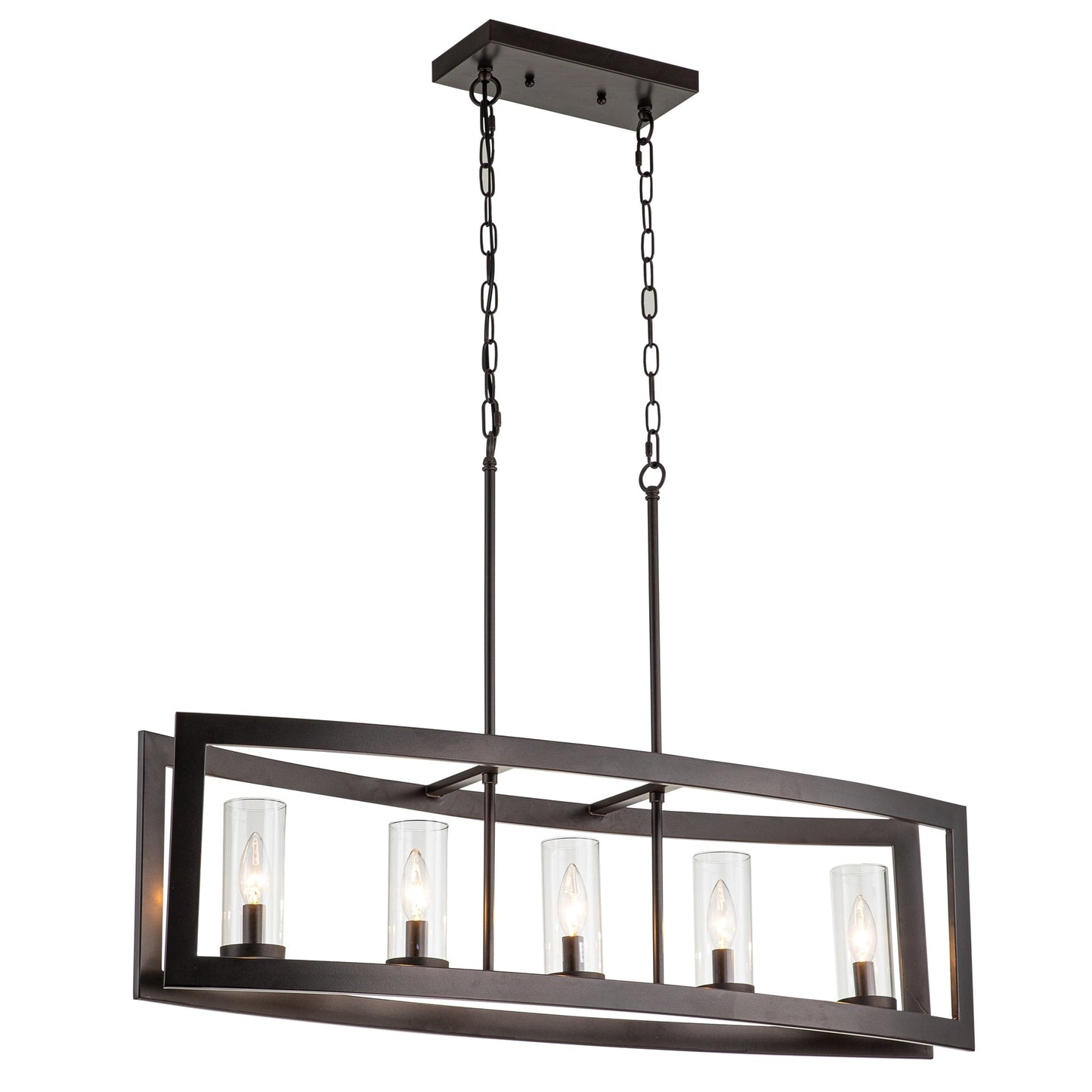 Lampadario lineare industriale moderno a 5 luci per sala da pranzo, lampadario cilindrico in vetro trasparente, luci per isola cucina