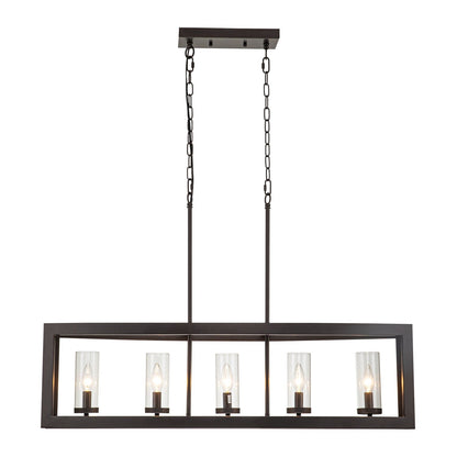 Lampadario lineare industriale moderno a 5 luci per sala da pranzo, lampadario cilindrico in vetro trasparente, luci per isola cucina