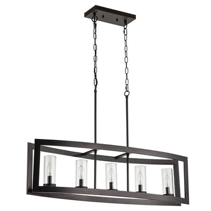 Lampadario rettangolare vintage in vetro a 5 luci, in stile industriale moderno di metà secolo, per isola da cucina