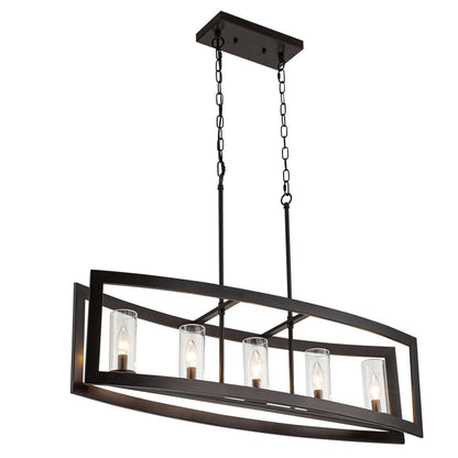 Lampadario rettangolare vintage in vetro a 5 luci, in stile industriale moderno di metà secolo, per isola da cucina