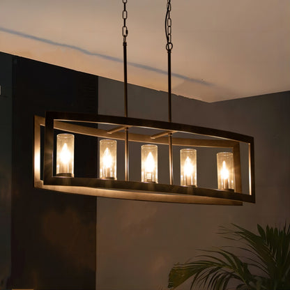 Lampadario rettangolare vintage in vetro a 5 luci, in stile industriale moderno di metà secolo, per isola da cucina