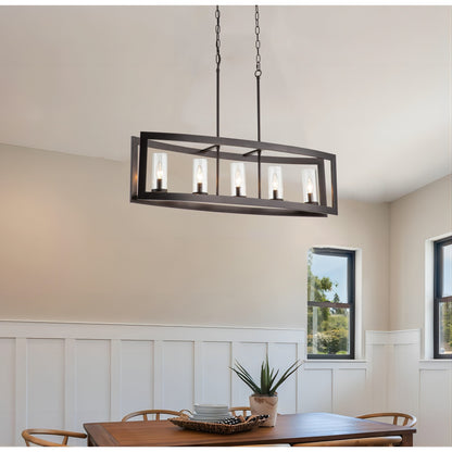 Lampadario lineare industriale moderno a 5 luci per sala da pranzo, lampadario cilindrico in vetro trasparente, luci per isola cucina