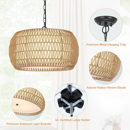 Lampadario in stile fattoria in rattan a 5 luci