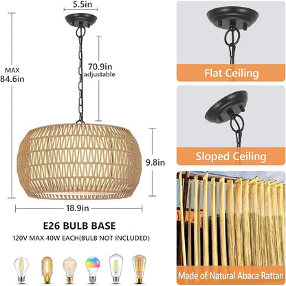 Lampadario in stile fattoria in rattan a 5 luci