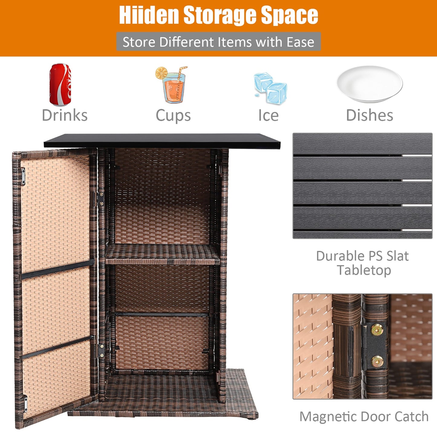 Set da bar per esterni in rattan da 5 pezzi, mobili da bar per patio con cuscini e sgabelli