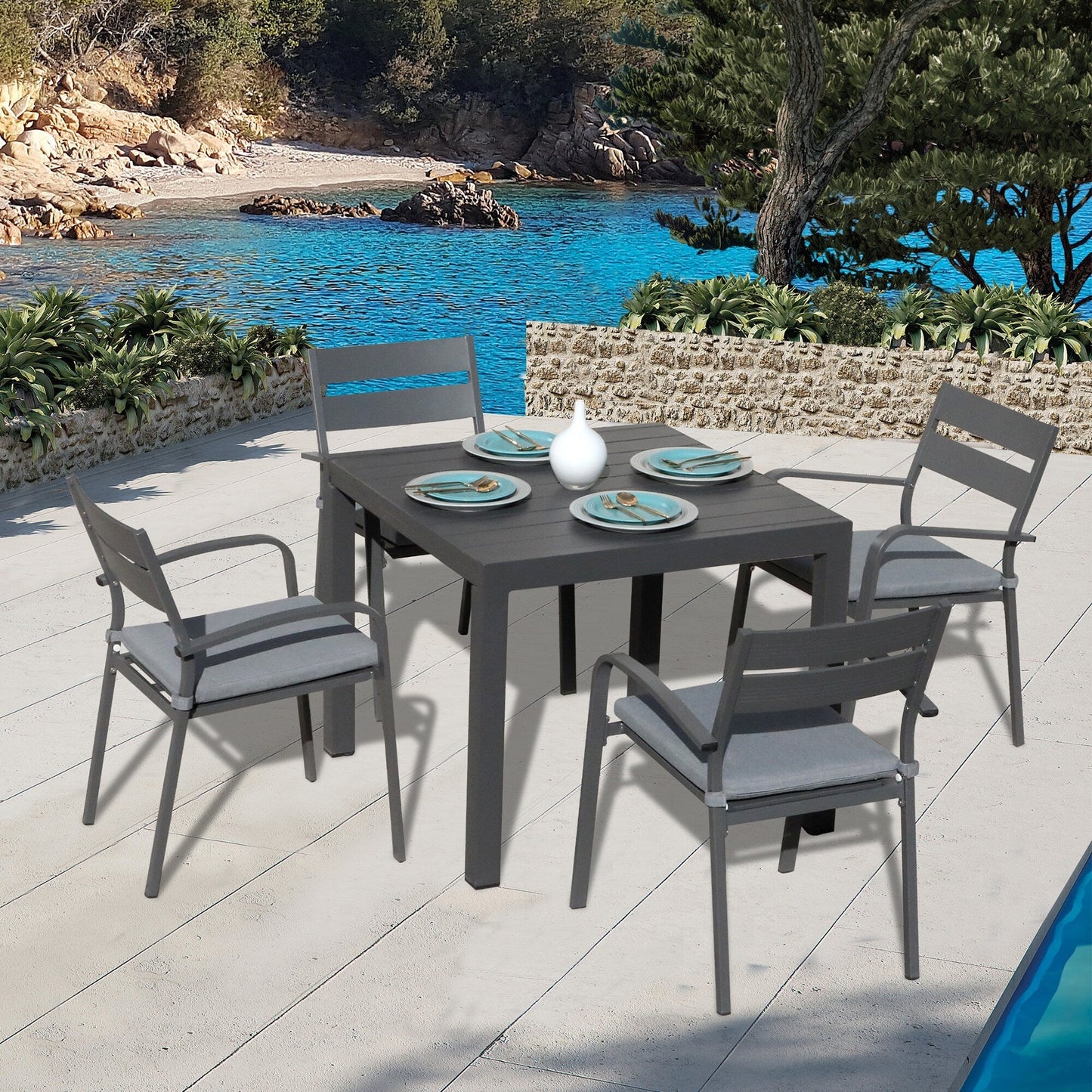 Set da pranzo in alluminio per esterni da 5 pezzi